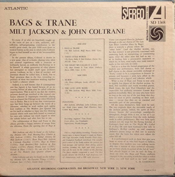 Milt Jackson & John Coltrane : Bags & Trane (LP, Album, RE, Pre)