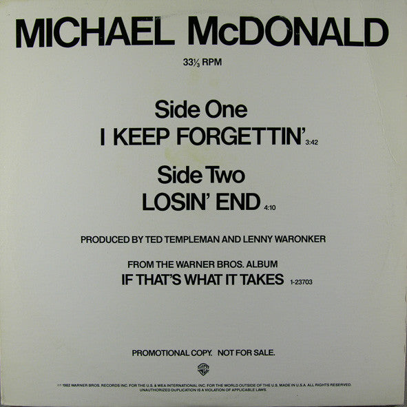 Michael McDonald : I Keep Forgettin' (12", Single, Promo)
