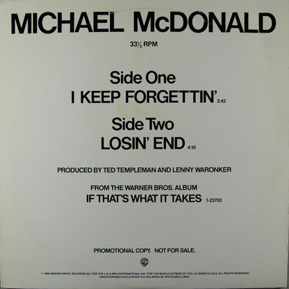 Michael McDonald : I Keep Forgettin' (12", Single, Promo)