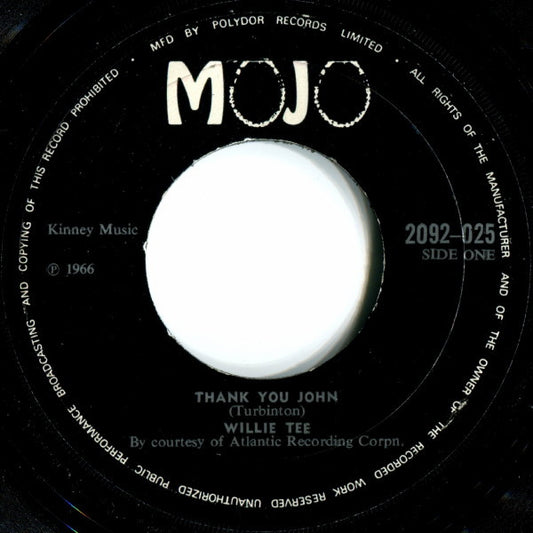 Willie Tee : Thank You John (7", Single, RE, Lar)