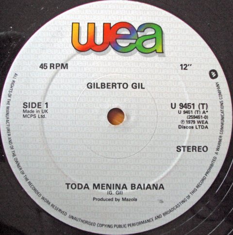 Gilberto Gil : Toda Menina Baiana (12", Single)