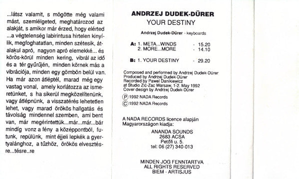Andrzej Dudek-Dürer : Your Destiny (Cass, Album)