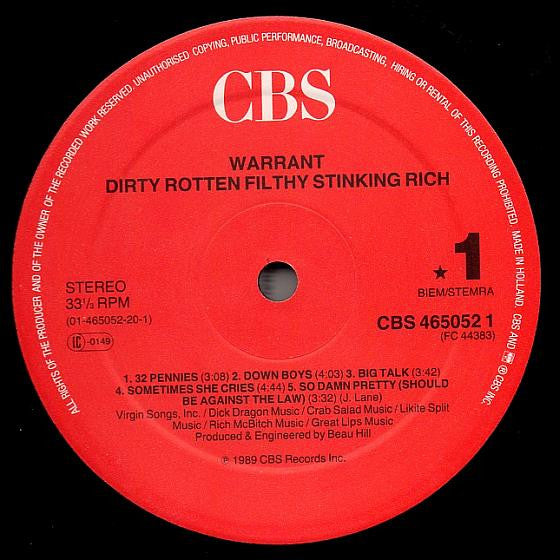 Warrant : Dirty Rotten Filthy Stinking Rich (LP, Album)