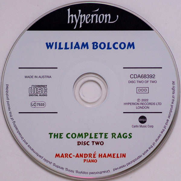 William Bolcom, Marc-André Hamelin : The Complete Rags (2xCD, Album)