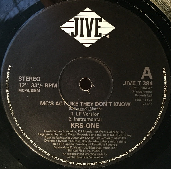 KRS-One : MC's Act Like They Don't Know (12")