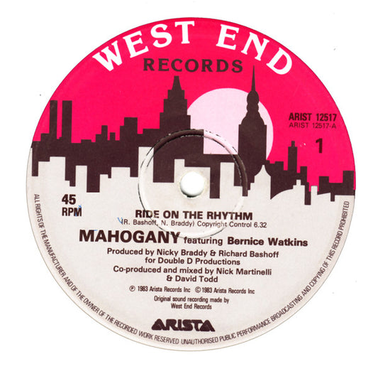 Mahogany Featuring Bernice Watkins : Ride On The Rhythm (12", Single)