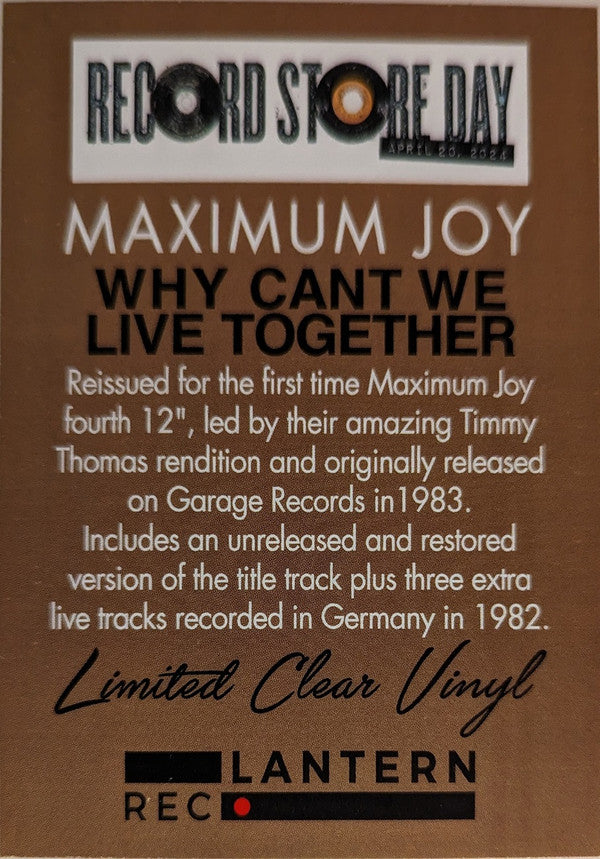 Maximum Joy : Why Can't We Live Together (12", RSD, Single, RE, RM, S/Edition, cle)