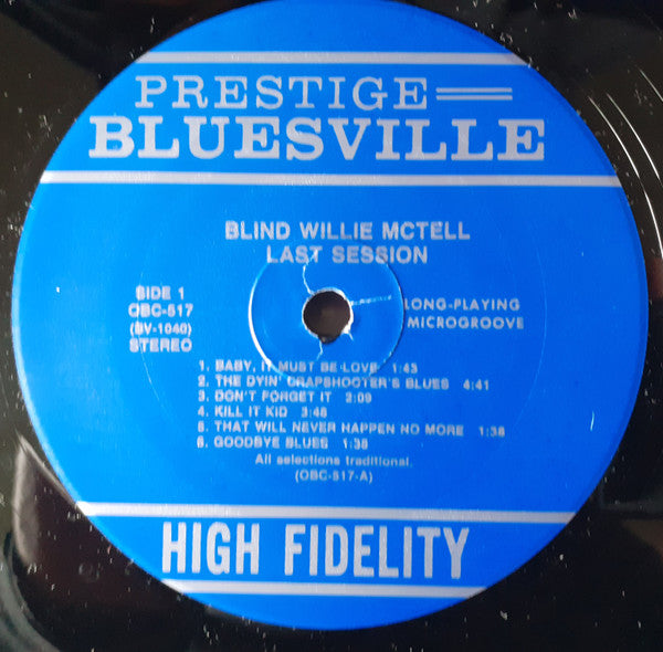 Blind Willie McTell : Last Session (LP, Album, RE, RM)