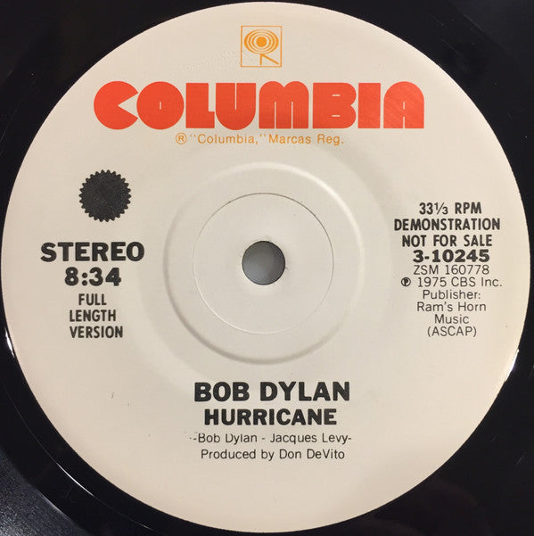 Bob Dylan : Hurricane (7", Promo, Ful)