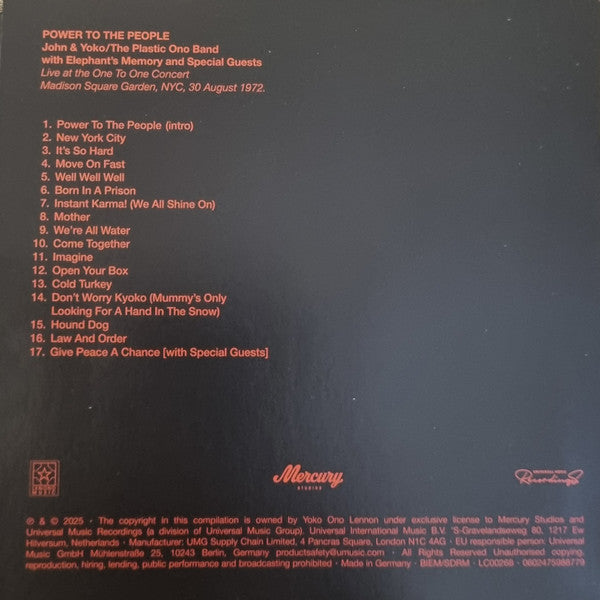 John & Yoko* / Plastic Ono Band* With Elephants Memory And Special Guests* : Power To The People (Live At The One To One Concert New York City, 1972) (CD, Album)