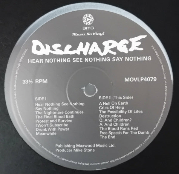 Discharge : Hear Nothing See Nothing Say Nothing (LP, Album, Ltd, Whi)