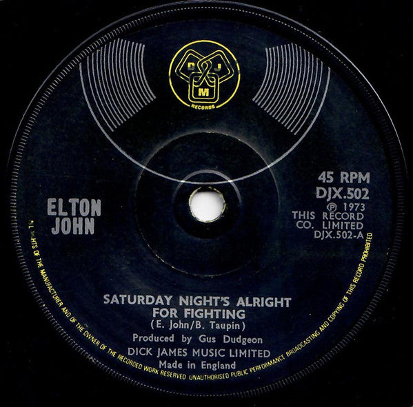 Elton John : Saturday Night's Alright For Fighting (7", Single, Sol)