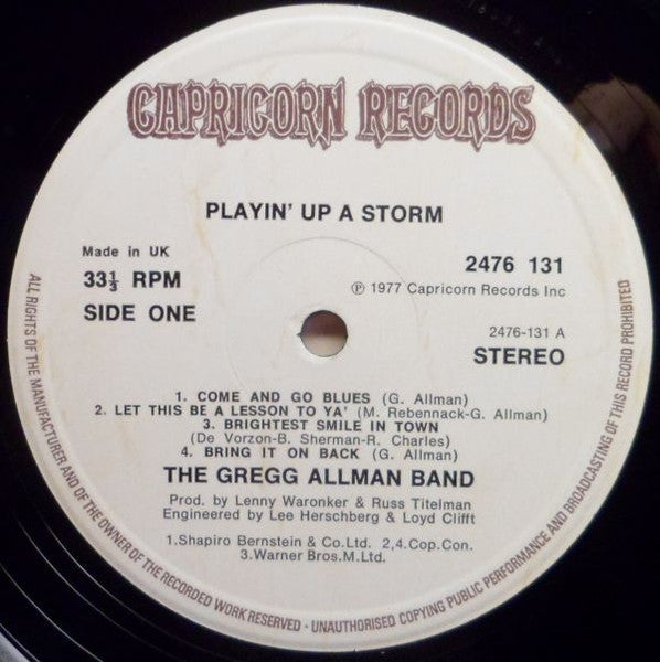 The Gregg Allman Band : Playin' Up A Storm (LP, Album, Gat)