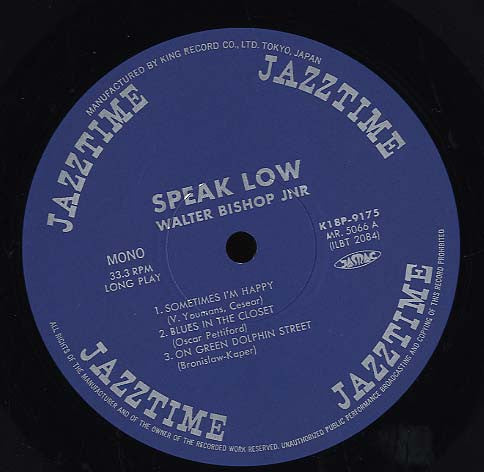 Walter Bishop Jr. Trio* : Speak Low (LP, Album, Mono, Ltd, RE)
