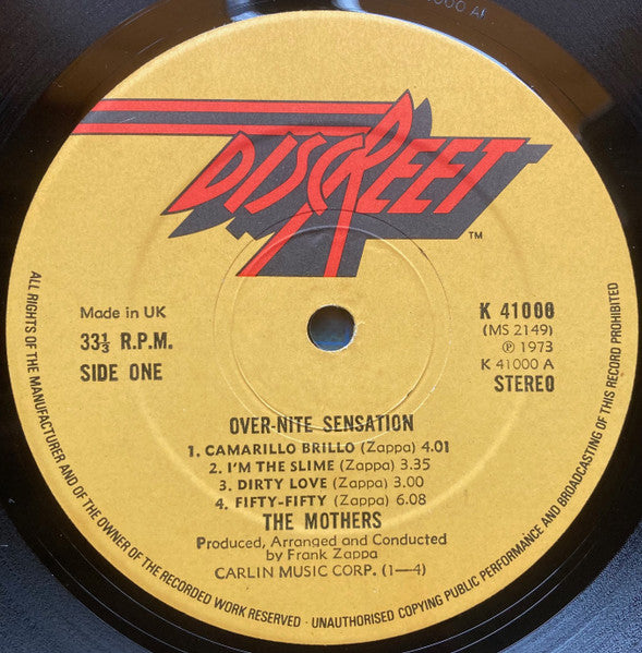 The Mothers : Over-Nite Sensation (LP, Album, Gat)