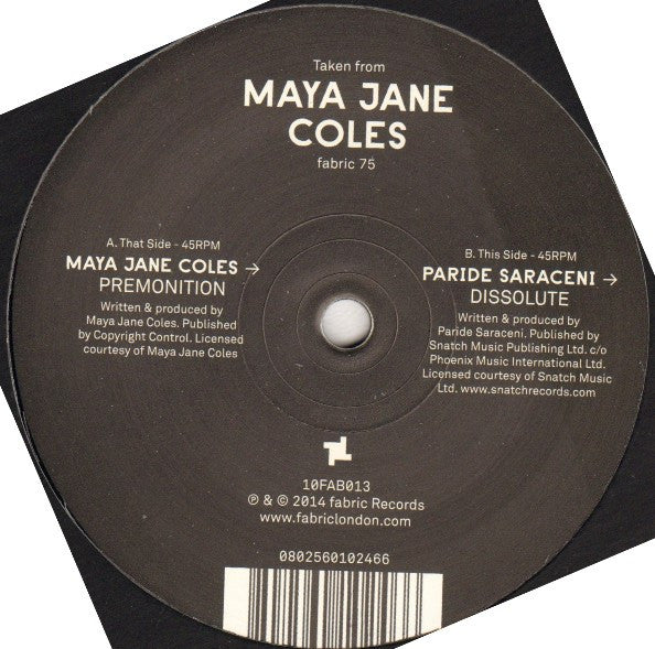 Maya Jane Coles, Paride Saraceni : Premonition (10", Single, Ltd)