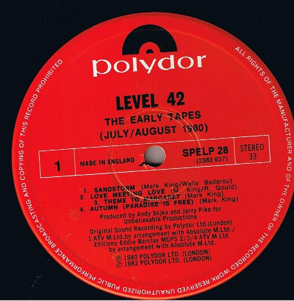 Level 42 : The Early Tapes · July/Aug 1980 (LP, Album, RE)