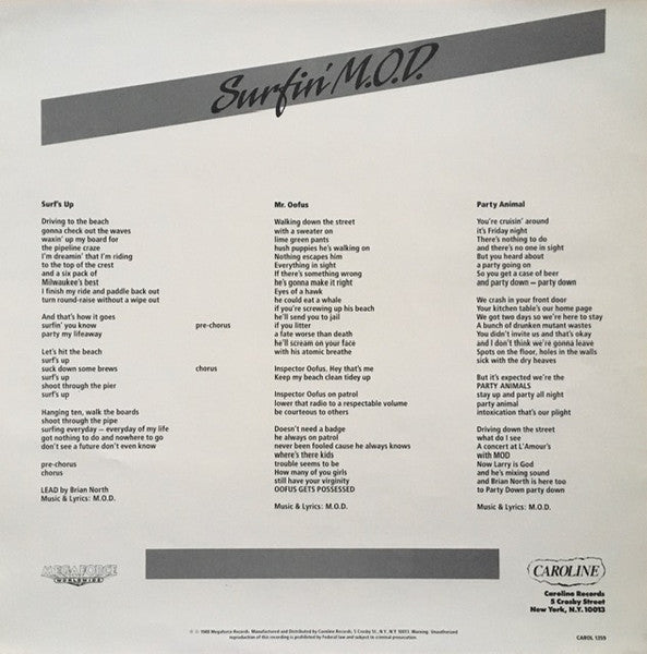 M.O.D.* : Surfin' M.O.D. (LP, Album)