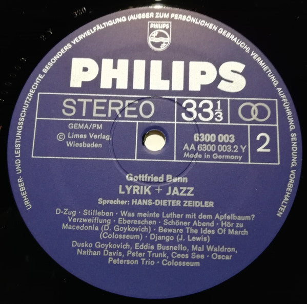 Benn* : Gottfried Benn - Lyrik + Jazz (LP, Album)
