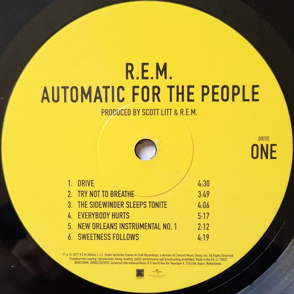 R.E.M. : Automatic For The People (LP, Album, RE, RM, 180)