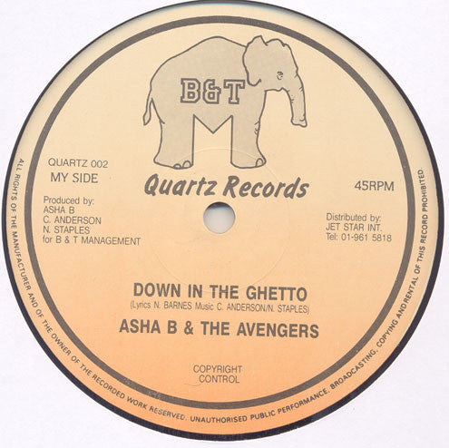Asha B & The Avengers (8) : It's Too Late / Down In The Ghetto (12")