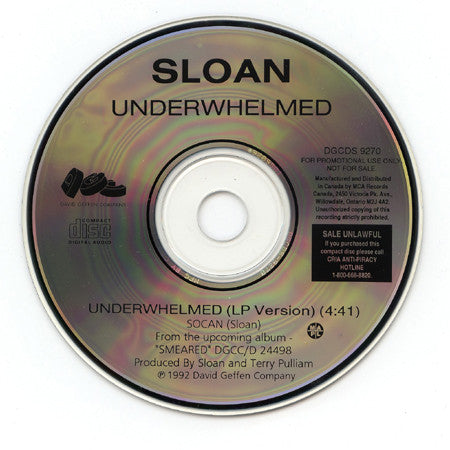Sloan (2) : Underwhelmed (CD, Single, Promo)