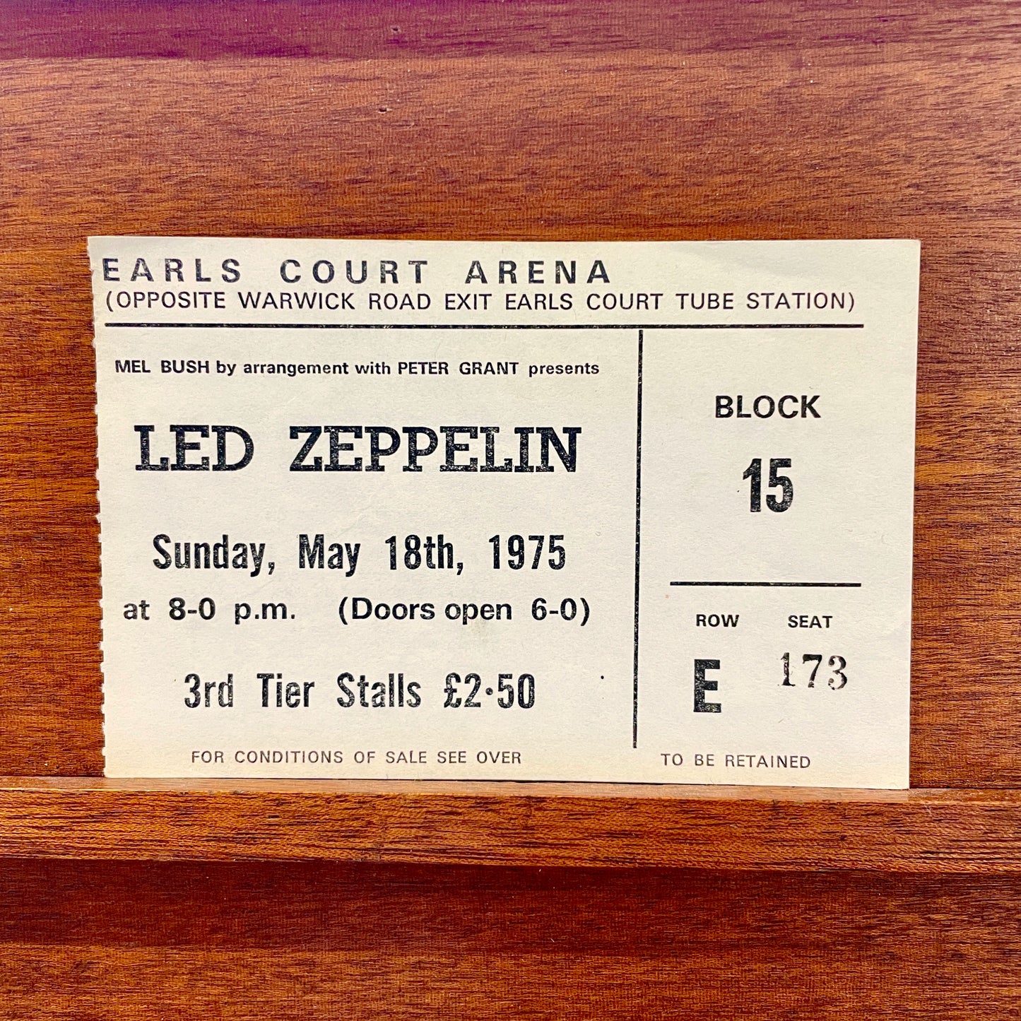 Led Zeppelin 1975 Ticket Stub