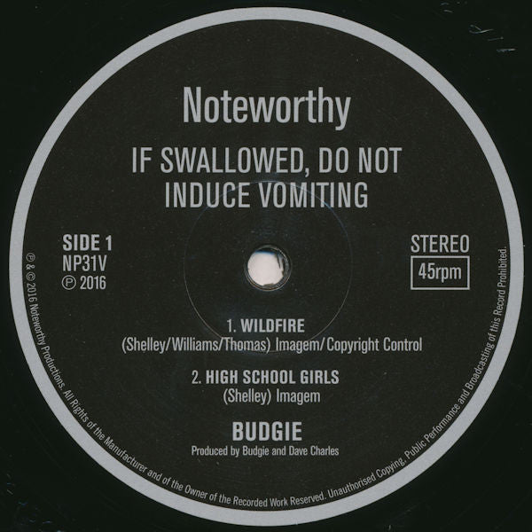 Budgie : If Swallowed, Do Not Induce Vomiting (12", EP, RE)