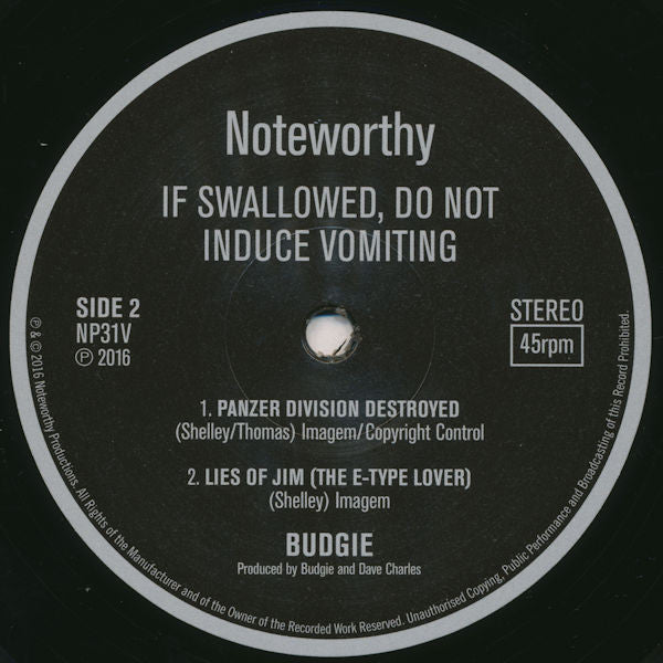 Budgie : If Swallowed, Do Not Induce Vomiting (12", EP, RE)