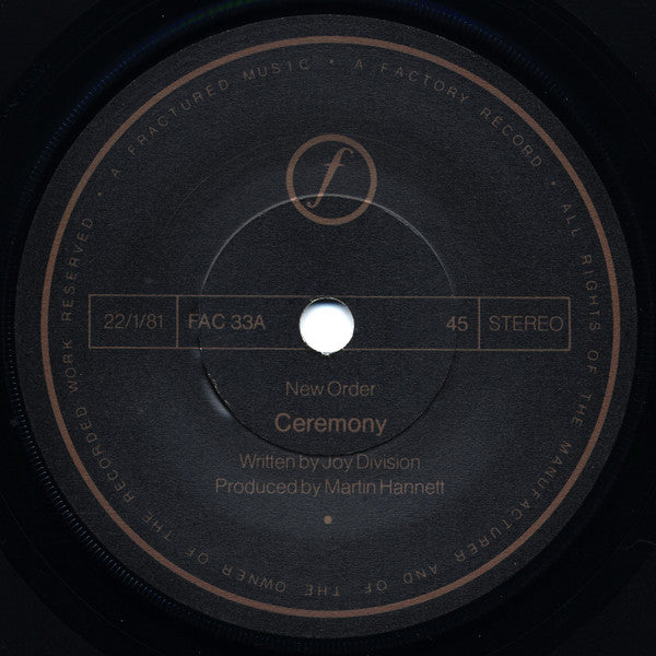 New Order : Ceremony (7", Single, Lyn)