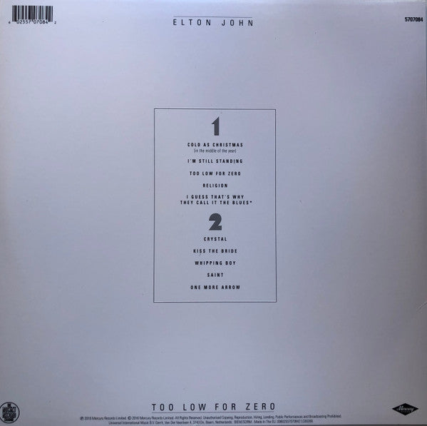 Elton John : Too Low For Zero (LP, Album, RE, RM, Die)