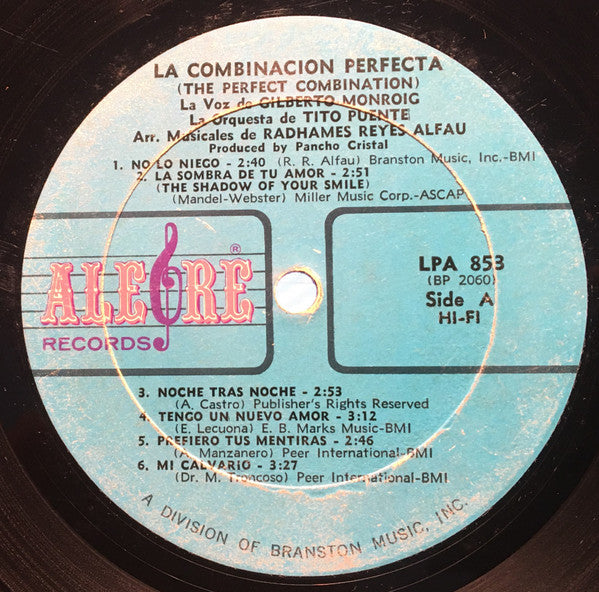 Gilberto Monroig : La Combinacion Perfecta Con la Orquesta de Tito Puente (LP, Album, Mono)