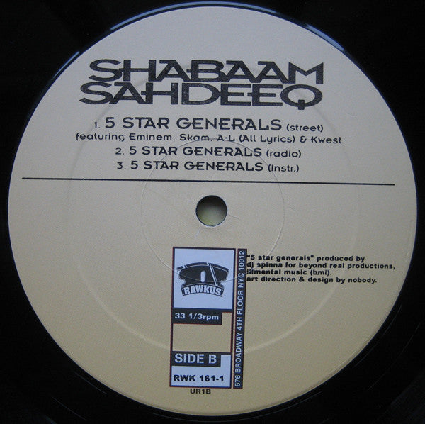 Shabaam Sahdeeq : Sound Clash b/w 5 Star Generals + Pendilum (12")