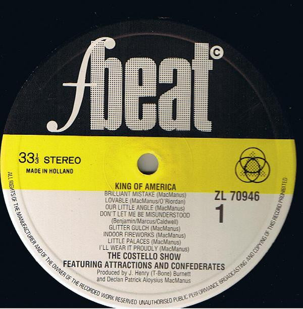 The Costello Show Featuring The Attractions And Confederates* : King Of America (LP, Album)