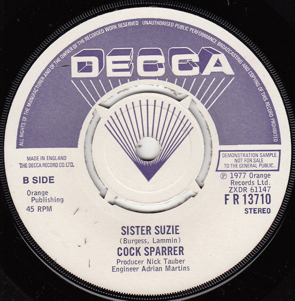 Cock Sparrer : Runnin' Riot (7", Single, Promo, Pus)