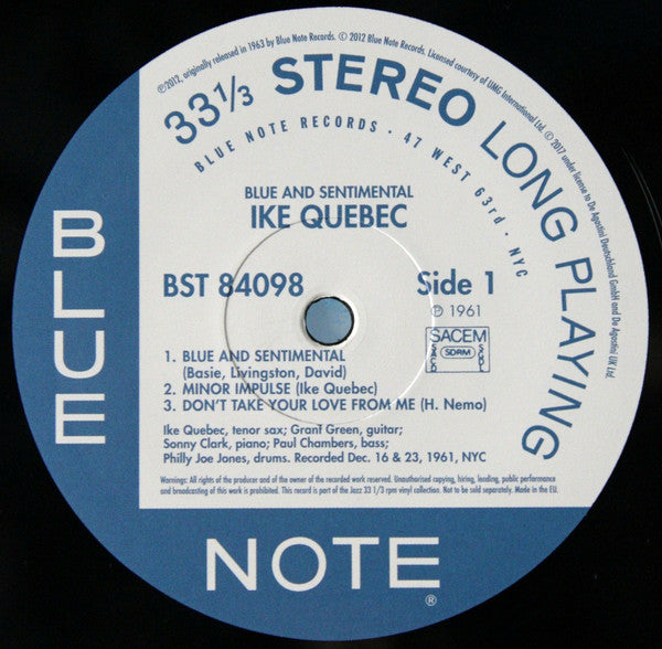 Ike Quebec : Blue & Sentimental (LP, Album, RE, 180)