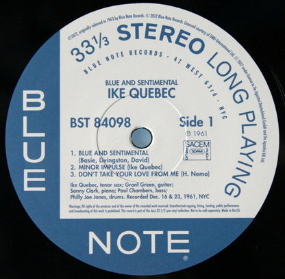 Ike Quebec : Blue & Sentimental (LP, Album, RE, 180)