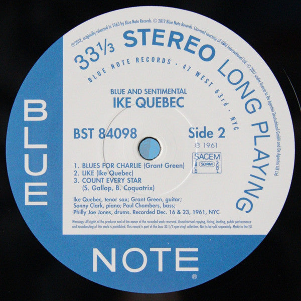 Ike Quebec : Blue & Sentimental (LP, Album, RE, 180)