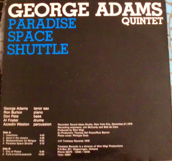 George Adams Quintet : Paradise Space Shuttle (LP, Album, Red)