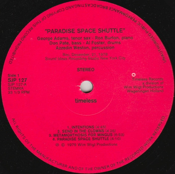 George Adams Quintet : Paradise Space Shuttle (LP, Album, Red)