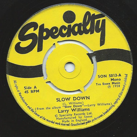 Larry Williams (3) : Slow Down (7", Mono, 4 P)