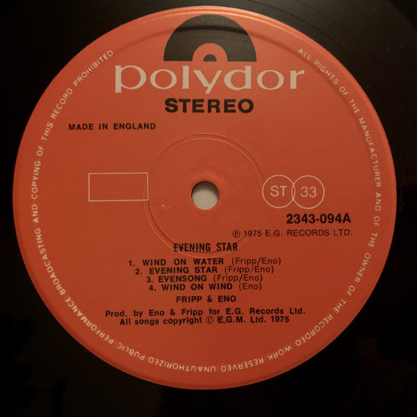 Fripp & Eno : Evening Star (LP, Album, RE)
