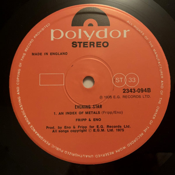 Fripp & Eno : Evening Star (LP, Album, RE)