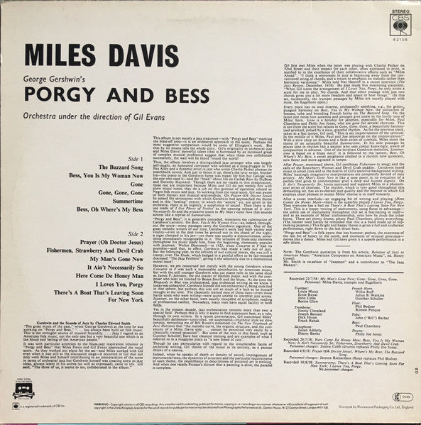 Miles Davis : Porgy And Bess (LP, Album, RE)