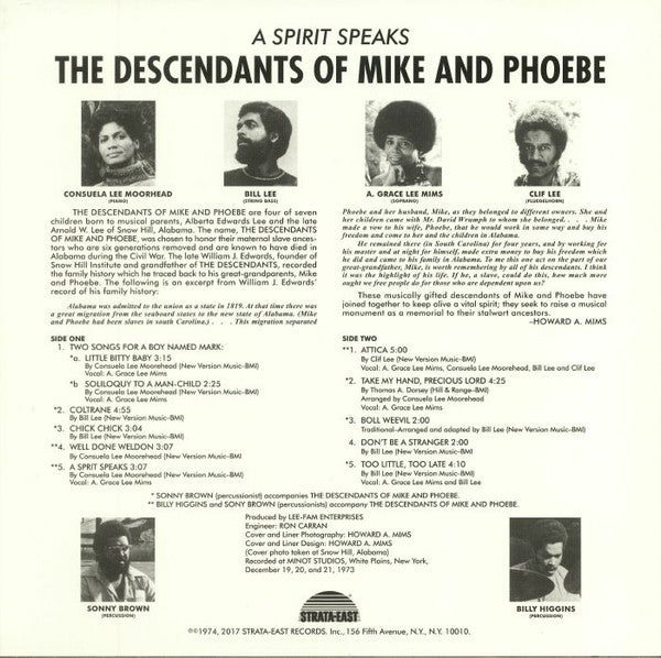 The Descendants Of Mike And Phoebe : A Spirit Speaks (LP, Album, Ltd, RE, RM, 180)