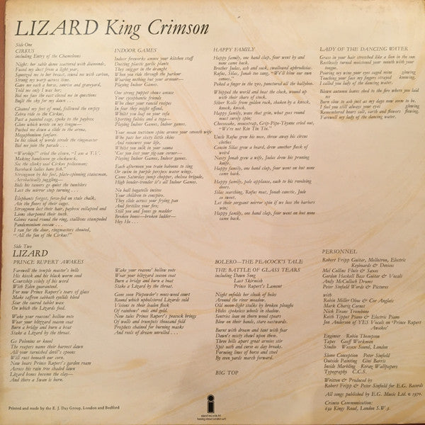 King Crimson : Lizard (LP, Album)