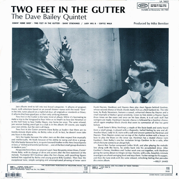 The Dave Bailey Quintet : 2 Feet In The Gutter (LP, Album, Mono, RE)