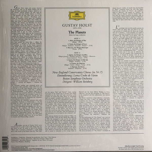 Gustav Holst - William Steinberg • Boston Symphony Orchestra : Die Planeten • The Planets (LP, Album, RE, 180)