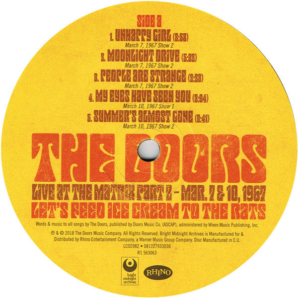 The Doors : Let's Feed Ice Cream To The Rats: Live At The Matrix Part 2 - Mar. 7 & 10, 1967 (LP, Album, RSD, Ltd, Num)
