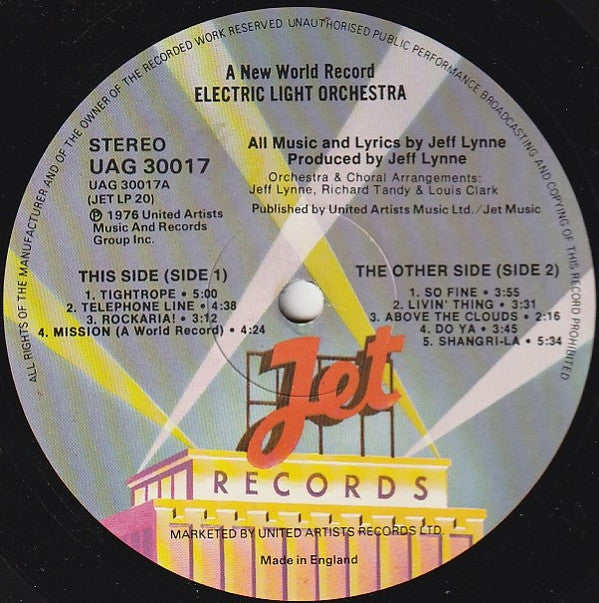 Electric Light Orchestra : A New World Record (LP, Album, Emb)